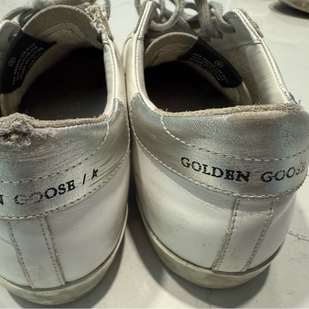 Golden Goose Tennis Shoe - Superstar with Lime Green Star and Silver Heel Tab - Picture 6 of 7